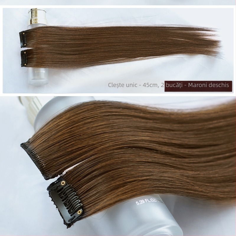 Fragment de perucă Yuxinde, păr drept, breton cu parcare medie, extensie ușoară cu clips pentru volum, fibre rezistente la temperaturi înalte