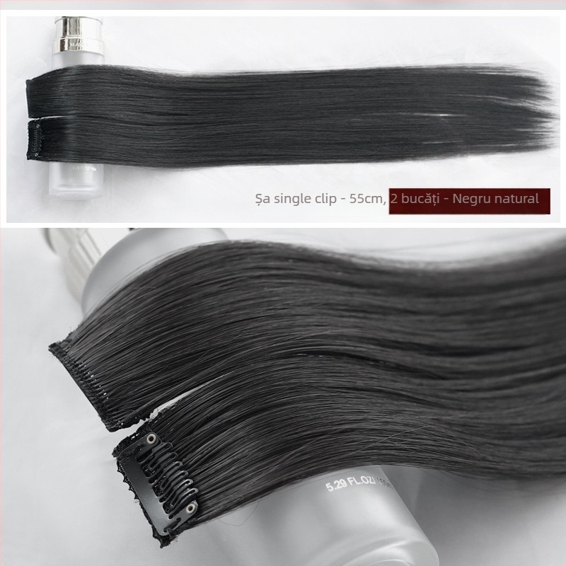 Fragment de perucă Yuxinde, păr drept, breton cu parcare medie, extensie ușoară cu clips pentru volum, fibre rezistente la temperaturi înalte