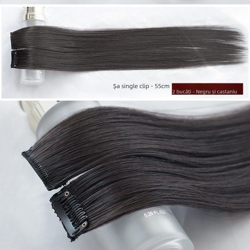 Fragment de perucă Yuxinde, păr drept, breton cu parcare medie, extensie ușoară cu clips pentru volum, fibre rezistente la temperaturi înalte