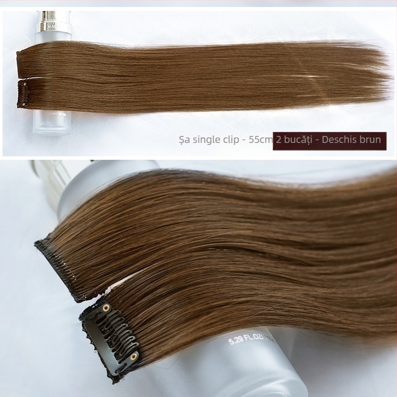 Fragment de perucă Yuxinde, păr drept, breton cu parcare medie, extensie ușoară cu clips pentru volum, fibre rezistente la temperaturi înalte