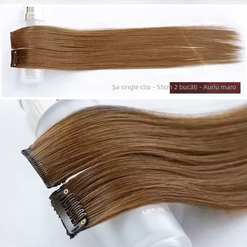 Fragment de perucă Yuxinde, păr drept, breton cu parcare medie, extensie ușoară cu clips pentru volum, fibre rezistente la temperaturi înalte