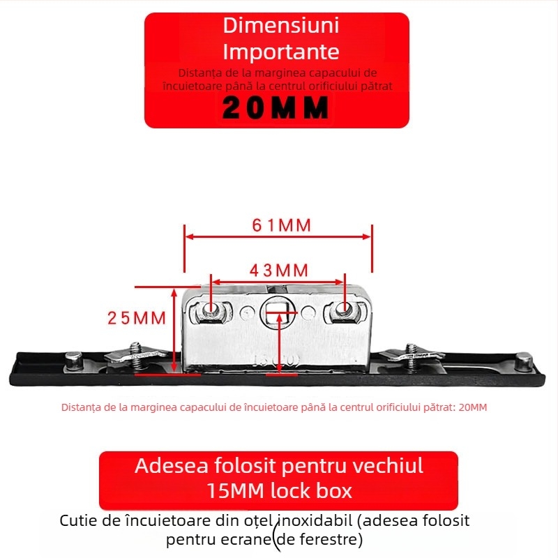 Casetă de încuietoare din aliaj de aluminiu pentru ferestre cu deschidere batantă, corp de încuietoare de transmisie și cilindru telescopic, accesorii de legătură