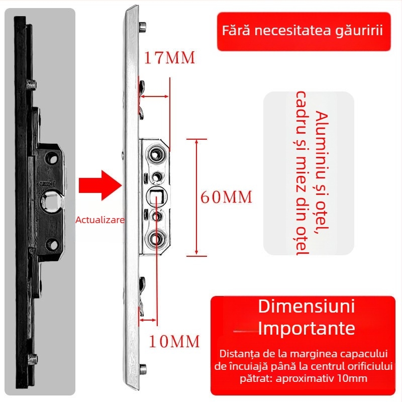 Casetă de încuietoare din aliaj de aluminiu pentru ferestre cu deschidere batantă, corp de încuietoare de transmisie și cilindru telescopic, accesorii de legătură