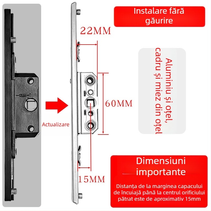 Casetă de încuietoare din aliaj de aluminiu pentru ferestre cu deschidere batantă, corp de încuietoare de transmisie și cilindru telescopic, accesorii de legătură