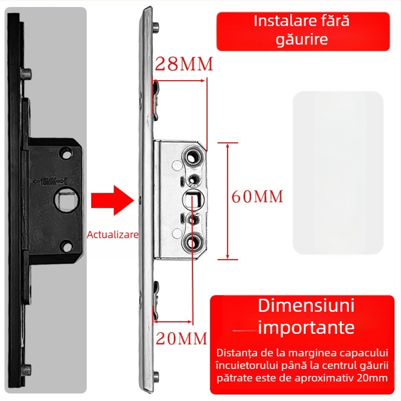 Casetă de încuietoare din aliaj de aluminiu pentru ferestre cu deschidere batantă, corp de încuietoare de transmisie și cilindru telescopic, accesorii de legătură