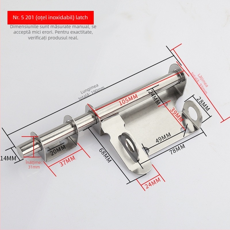 Latch ușă din oțel inoxidabil – Solid Latch, corp încuietoare, pentru uși din lemn, stil lux ușor