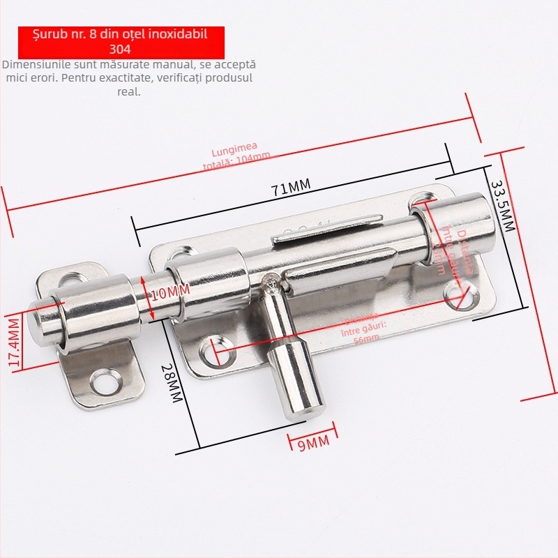 Latch ușă din oțel inoxidabil – Solid Latch, corp încuietoare, pentru uși din lemn, stil lux ușor