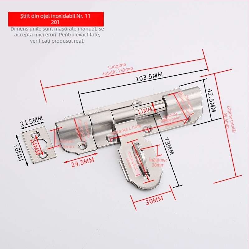 Latch ușă din oțel inoxidabil – Solid Latch, corp încuietoare, pentru uși din lemn, stil lux ușor