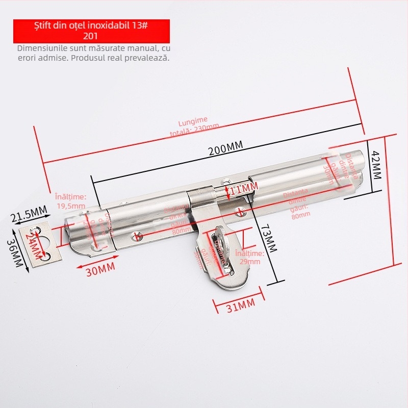 Latch ușă din oțel inoxidabil – Solid Latch, corp încuietoare, pentru uși din lemn, stil lux ușor