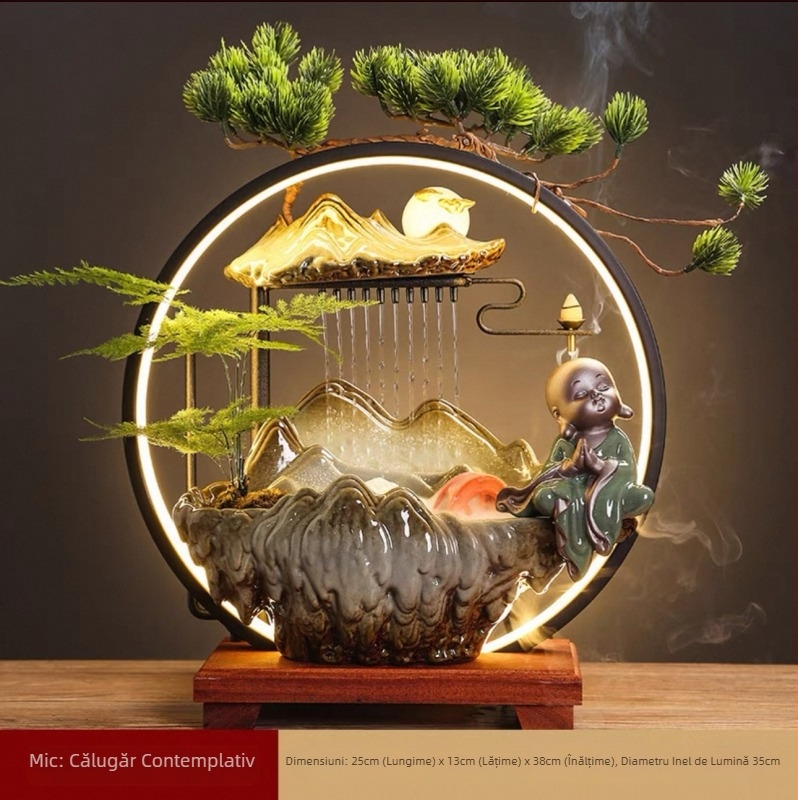 Umidificator ceramic cu perdea de apă curgătoare, în stil chinezesc nou, pentru living și birou, personalizabil