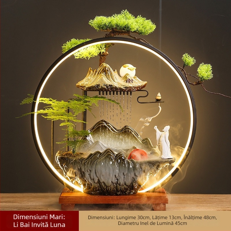 Umidificator ceramic cu perdea de apă curgătoare, în stil chinezesc nou, pentru living și birou, personalizabil