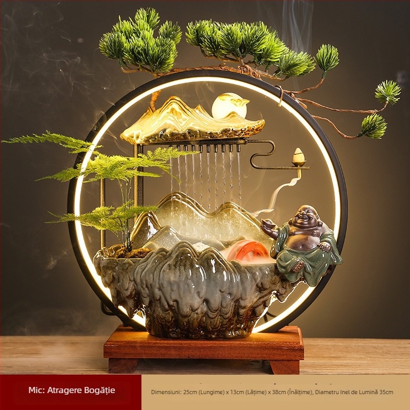 Umidificator ceramic cu perdea de apă curgătoare, în stil chinezesc nou, pentru living și birou, personalizabil