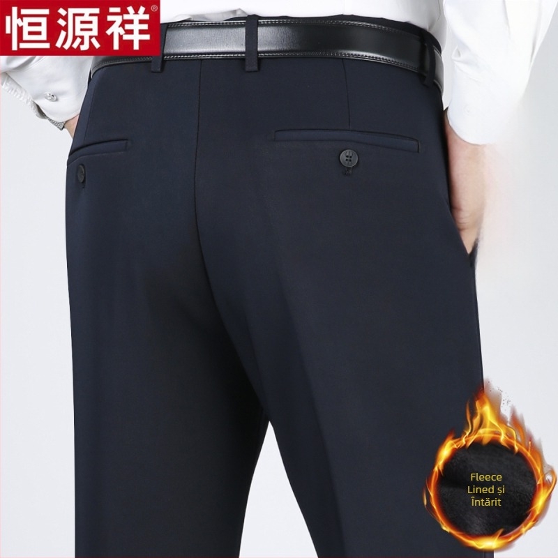 Pantaloni casual pentru bărbați din lână, croi drept lejer, talie înaltă, fără călcare, culoare solidă.