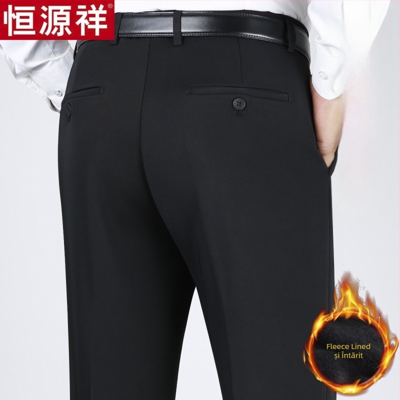 Pantaloni casual pentru bărbați din lână, croi drept lejer, talie înaltă, fără călcare, culoare solidă.