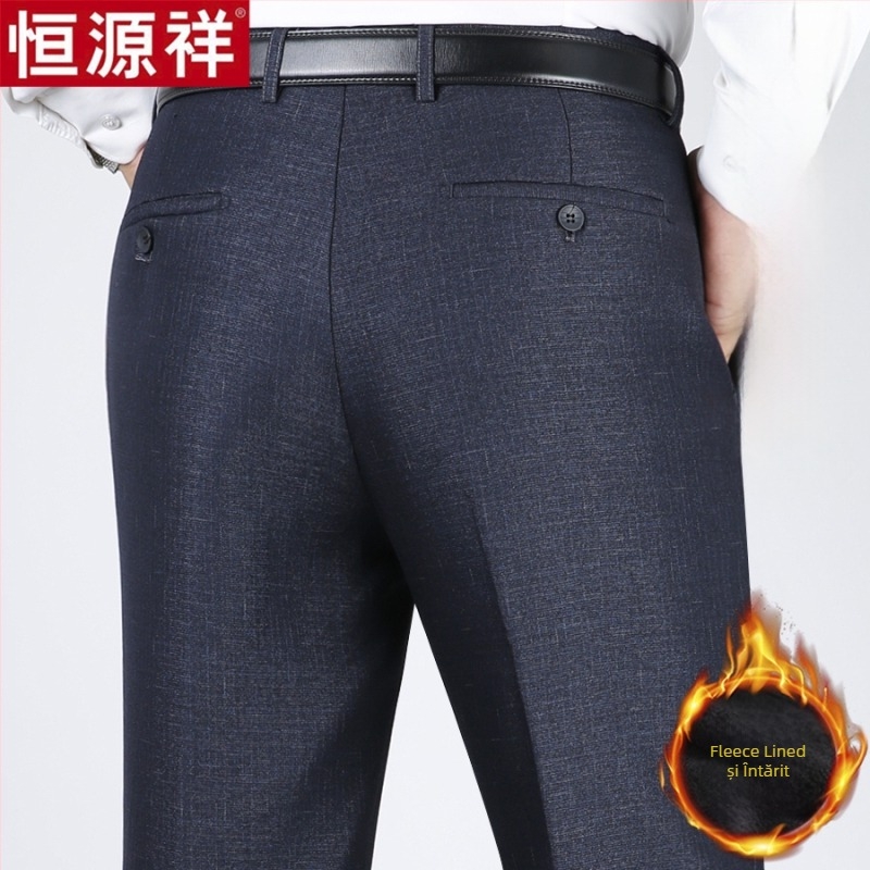 Pantaloni casual pentru bărbați din lână, croi drept lejer, talie înaltă, fără călcare, culoare solidă.