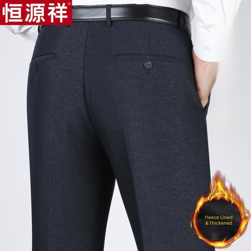 Pantaloni casual pentru bărbați din lână, croi drept lejer, talie înaltă, fără călcare, culoare solidă.