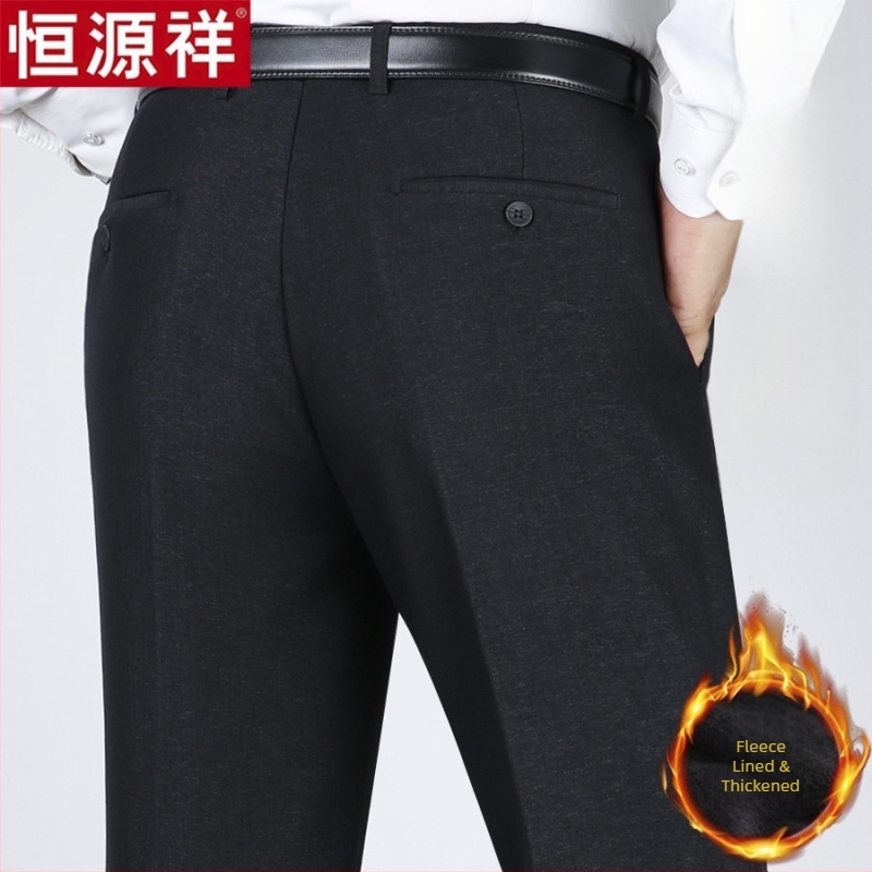 Pantaloni casual pentru bărbați din lână, croi drept lejer, talie înaltă, fără călcare, culoare solidă.