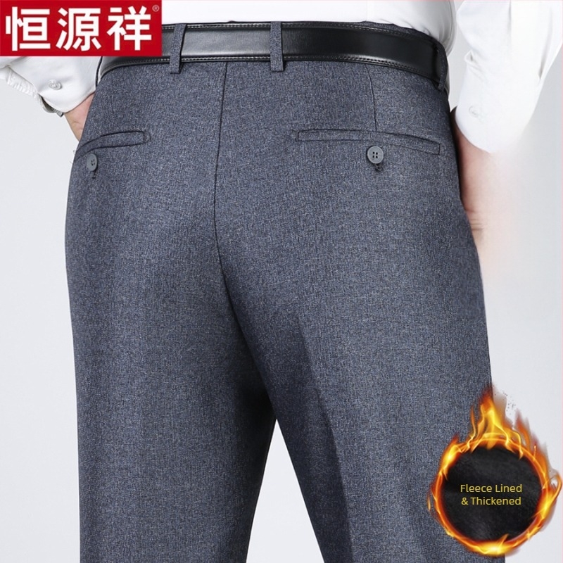 Pantaloni casual pentru bărbați din lână, croi drept lejer, talie înaltă, fără călcare, culoare solidă.