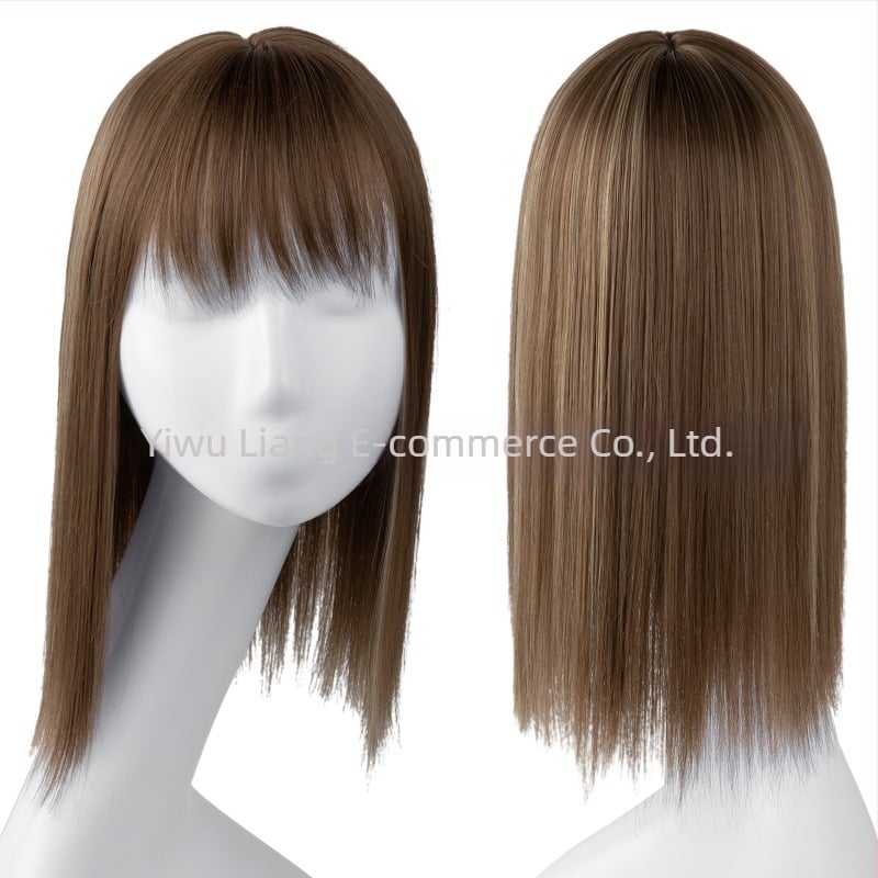 Perucă pentru femei - Piesă lungă, dreaptă cu breton 3D, procesare mecanizată, mătase rezistentă la temperaturi înalte, poate fi coafată și vopsită