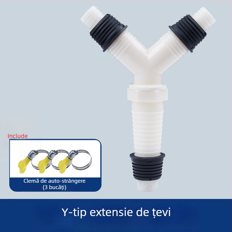 Conductă de drenaj pentru mașina de spălat, ramificație în formă de Y, furtun extensibil cu trei capete, racord pentru podea (Brand: altă; Certificare: Niciuna; Material: elemente implicite; Stil: modern și minimalist)