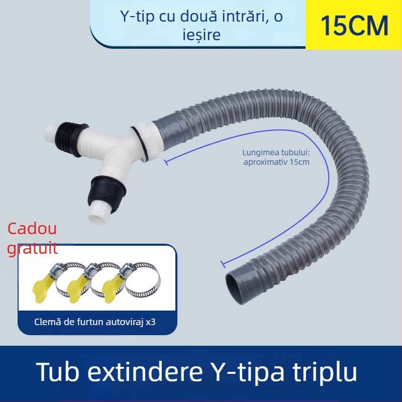 Conductă de drenaj pentru mașina de spălat, ramificație în formă de Y, furtun extensibil cu trei capete, racord pentru podea (Brand: altă; Certificare: Niciuna; Material: elemente implicite; Stil: modern și minimalist)