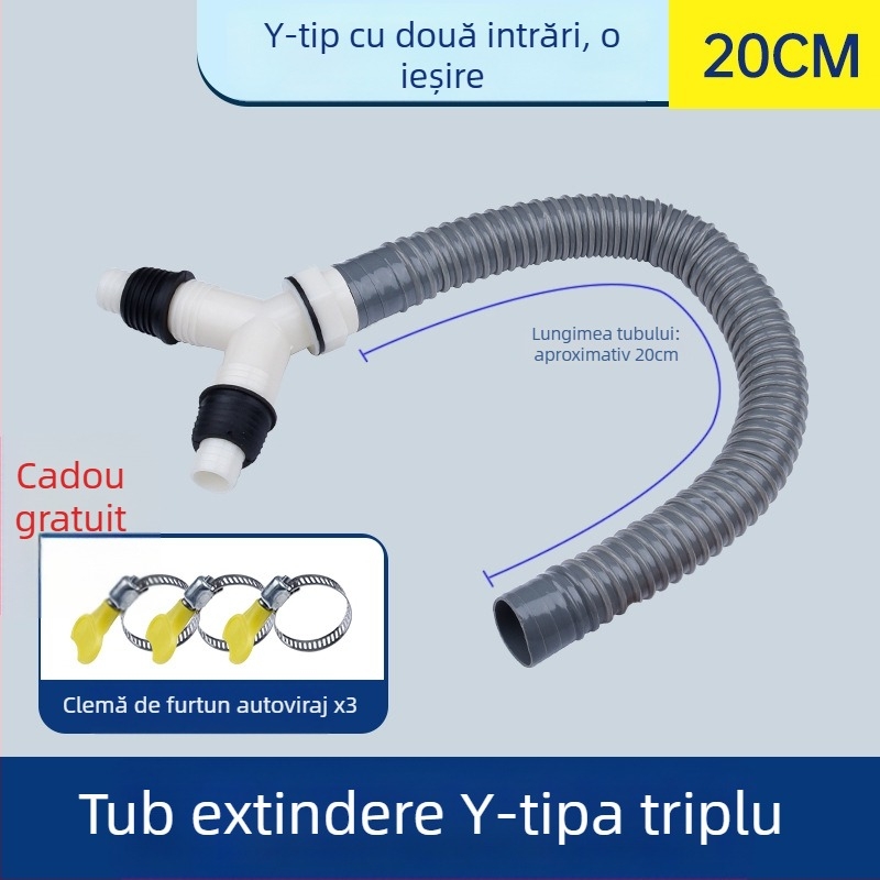Conductă de drenaj pentru mașina de spălat, ramificație în formă de Y, furtun extensibil cu trei capete, racord pentru podea (Brand: altă; Certificare: Niciuna; Material: elemente implicite; Stil: modern și minimalist)