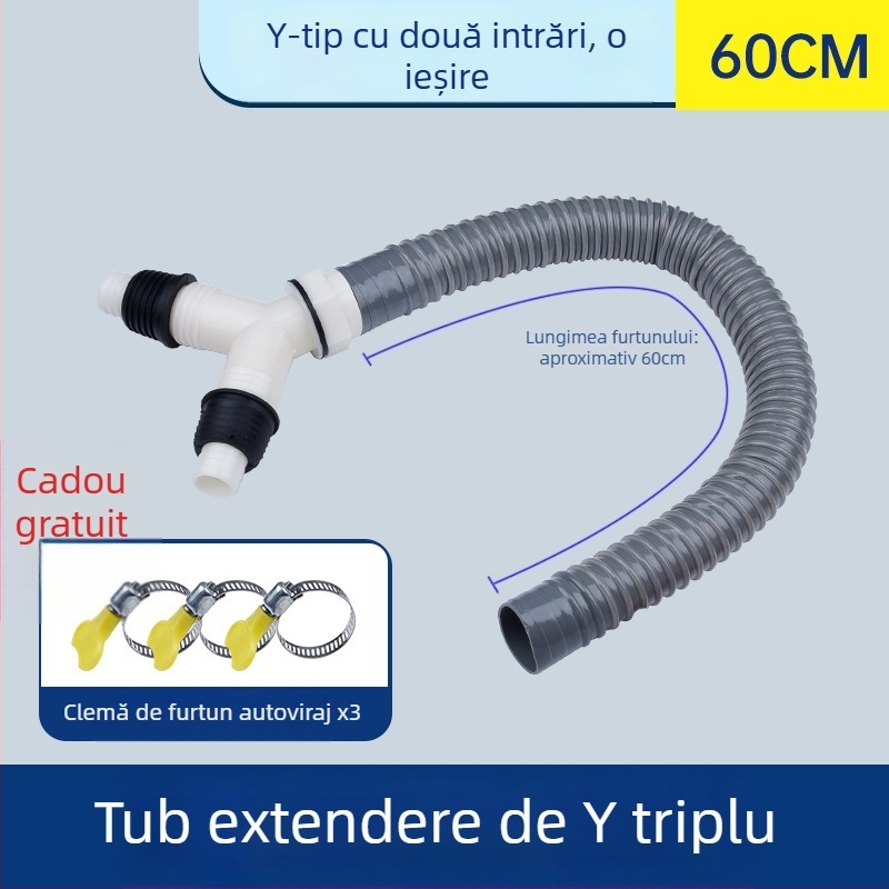 Conductă de drenaj pentru mașina de spălat, ramificație în formă de Y, furtun extensibil cu trei capete, racord pentru podea (Brand: altă; Certificare: Niciuna; Material: elemente implicite; Stil: modern și minimalist)