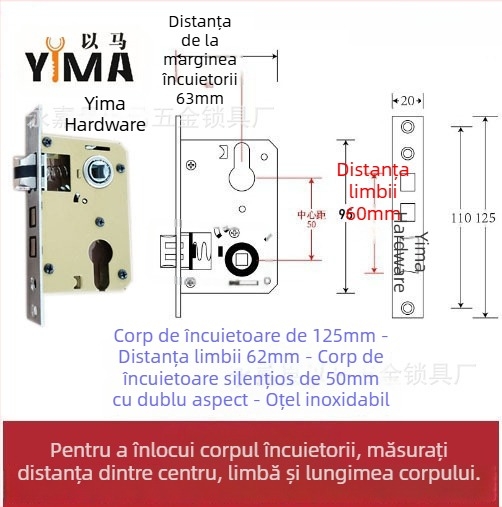 Corp de mâner pentru uși din lemn interior — încuietoare mecanică, montaj încastrat, cilindru universal, modele 5045/5845/7255