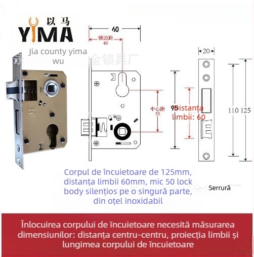 Corp de mâner pentru uși din lemn interior — încuietoare mecanică, montaj încastrat, cilindru universal, modele 5045/5845/7255