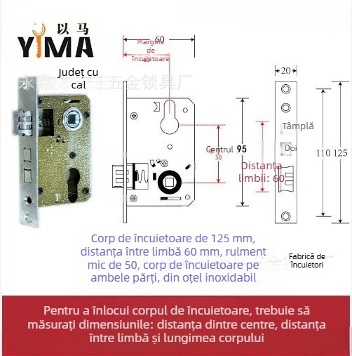 Corp de mâner pentru uși din lemn interior — încuietoare mecanică, montaj încastrat, cilindru universal, modele 5045/5845/7255