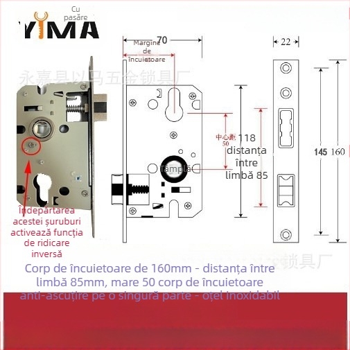 Corp de mâner pentru uși din lemn interior — încuietoare mecanică, montaj încastrat, cilindru universal, modele 5045/5845/7255