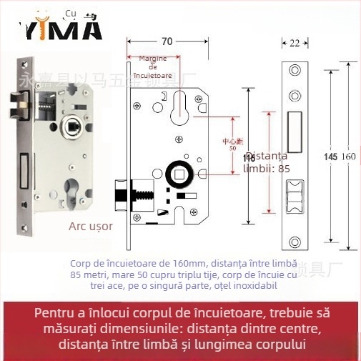 Corp de mâner pentru uși din lemn interior — încuietoare mecanică, montaj încastrat, cilindru universal, modele 5045/5845/7255