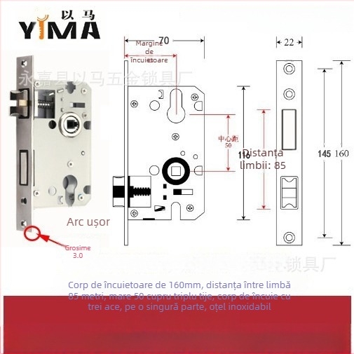 Corp de mâner pentru uși din lemn interior — încuietoare mecanică, montaj încastrat, cilindru universal, modele 5045/5845/7255