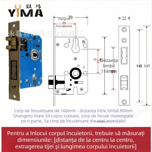 Corp de mâner pentru uși din lemn interior — încuietoare mecanică, montaj încastrat, cilindru universal, modele 5045/5845/7255