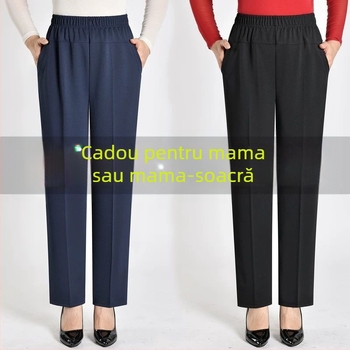 Pantaloni drepți casual pentru femei de vârstă mijlocie, talie înaltă, căptușeală groasă de fleece, material bambus/Lyocell