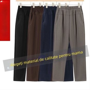 Pantaloni drepți casual pentru femei de vârstă mijlocie, talie înaltă, căptușeală groasă de fleece, material bambus/Lyocell
