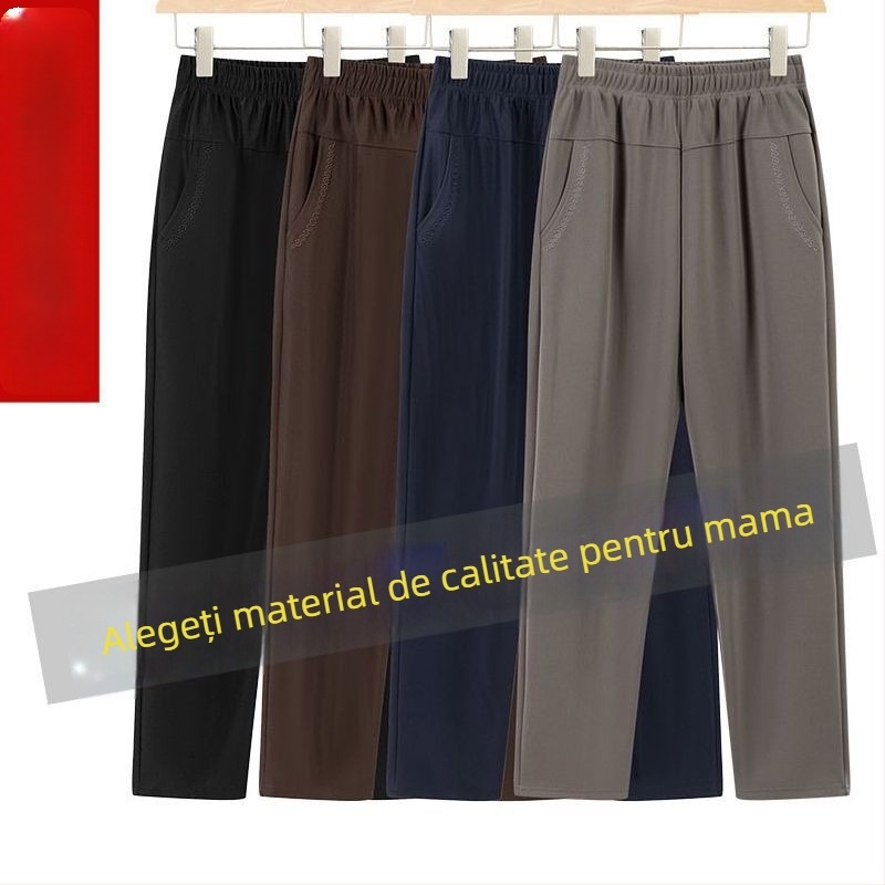 Pantaloni drepți casual pentru femei de vârstă mijlocie, talie înaltă, căptușeală groasă de fleece, material bambus/Lyocell