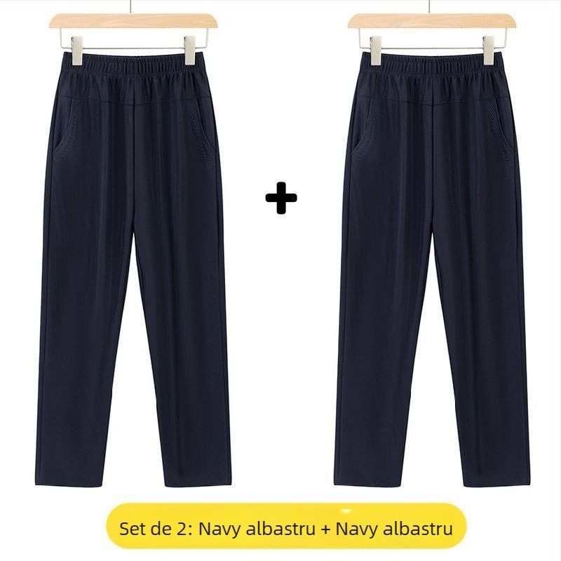 Pantaloni drepți casual pentru femei de vârstă mijlocie, talie înaltă, căptușeală groasă de fleece, material bambus/Lyocell