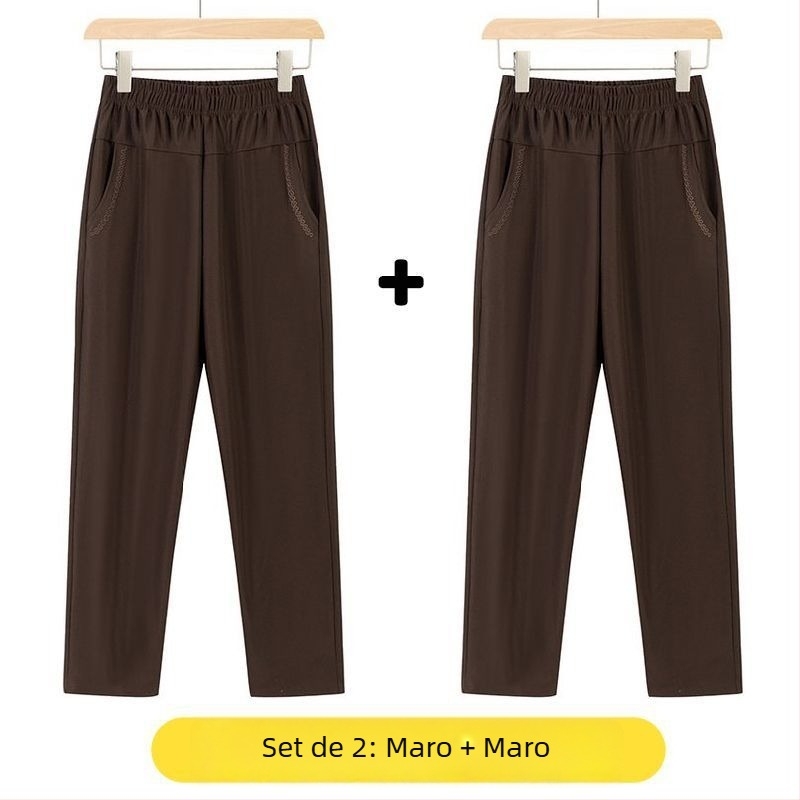 Pantaloni drepți casual pentru femei de vârstă mijlocie, talie înaltă, căptușeală groasă de fleece, material bambus/Lyocell