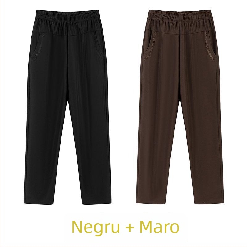Pantaloni drepți casual pentru femei de vârstă mijlocie, talie înaltă, căptușeală groasă de fleece, material bambus/Lyocell