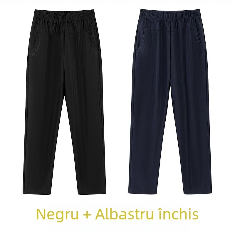 Pantaloni drepți casual pentru femei de vârstă mijlocie, talie înaltă, căptușeală groasă de fleece, material bambus/Lyocell