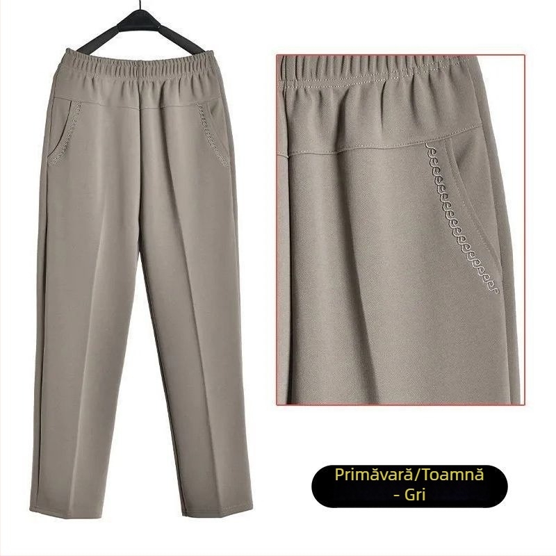 Pantaloni drepți casual pentru femei de vârstă mijlocie, talie înaltă, căptușeală groasă de fleece, material bambus/Lyocell