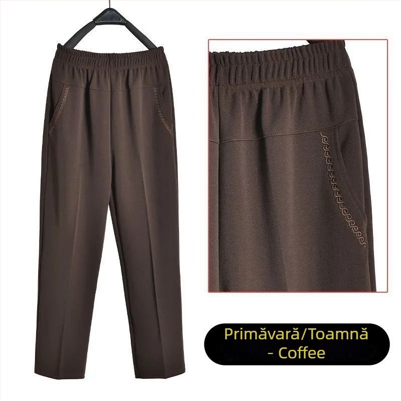 Pantaloni drepți casual pentru femei de vârstă mijlocie, talie înaltă, căptușeală groasă de fleece, material bambus/Lyocell
