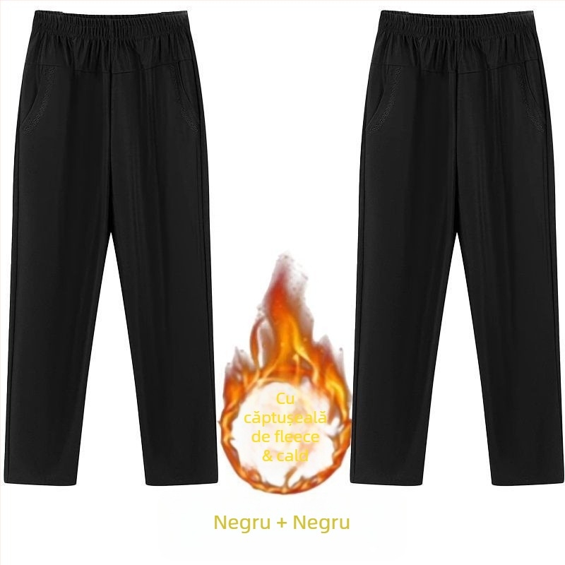 Pantaloni drepți casual pentru femei de vârstă mijlocie, talie înaltă, căptușeală groasă de fleece, material bambus/Lyocell