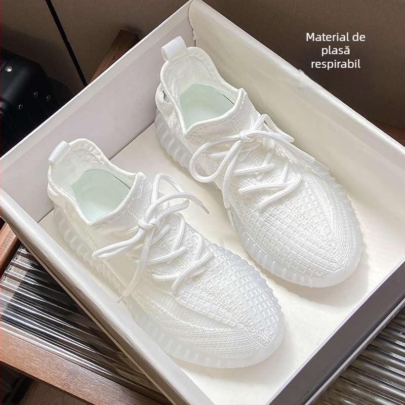 Pantofi casual de plimbare pentru femei: ușori, respirabili; partea superioară din material extensibil, înălțime medie, închidere cu șireturi