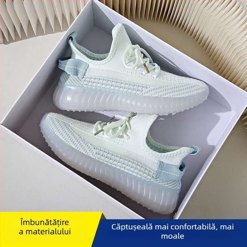 Pantofi casual de plimbare pentru femei: ușori, respirabili; partea superioară din material extensibil, înălțime medie, închidere cu șireturi