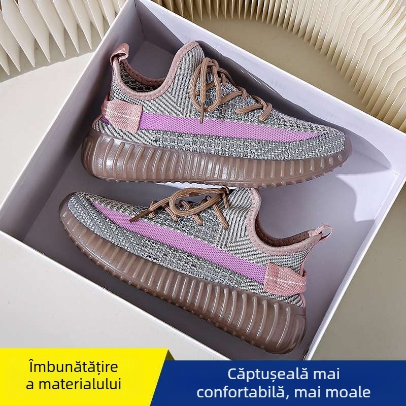 Pantofi casual de plimbare pentru femei: ușori, respirabili; partea superioară din material extensibil, înălțime medie, închidere cu șireturi