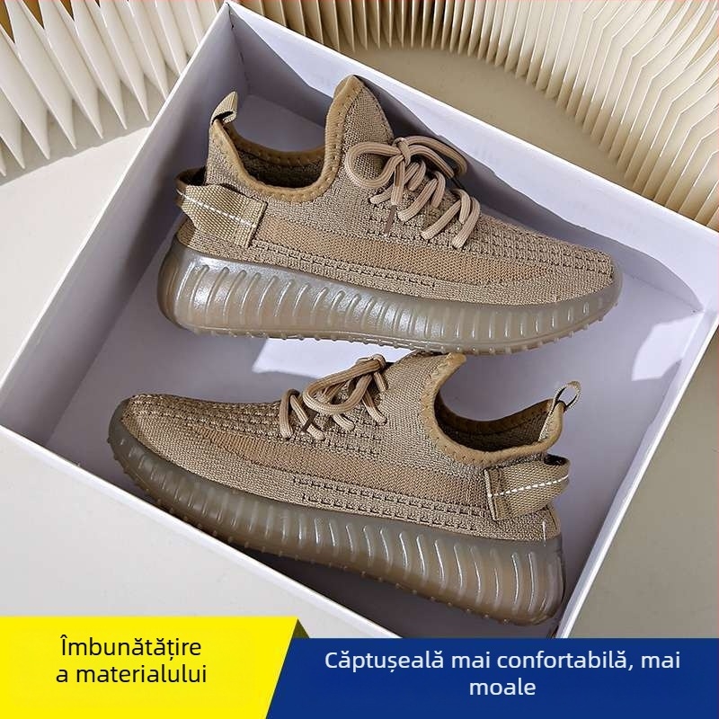 Pantofi casual de plimbare pentru femei: ușori, respirabili; partea superioară din material extensibil, înălțime medie, închidere cu șireturi