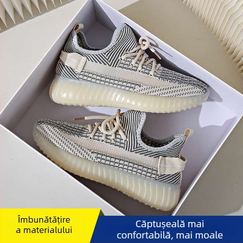 Pantofi casual de plimbare pentru femei: ușori, respirabili; partea superioară din material extensibil, înălțime medie, închidere cu șireturi