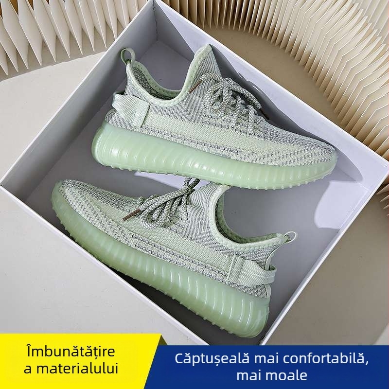 Pantofi casual de plimbare pentru femei: ușori, respirabili; partea superioară din material extensibil, înălțime medie, închidere cu șireturi